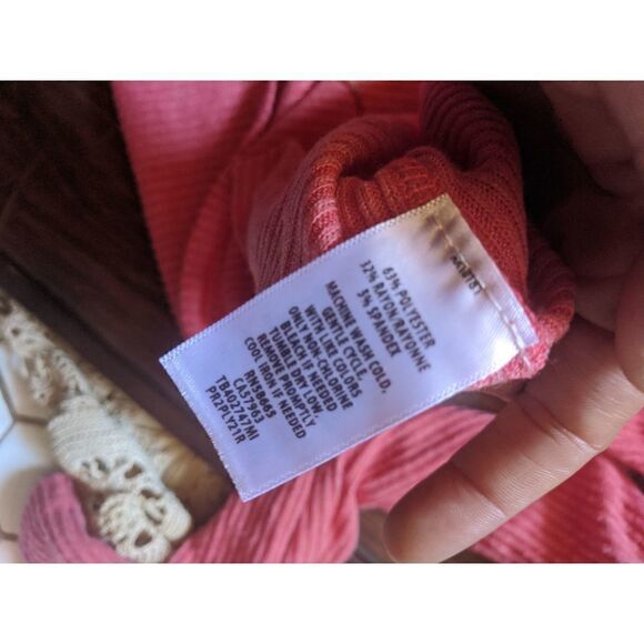 NEW Treasure & Bond Front Tie Coral Ribbed Henley Sweater Small S - Picture 5 of 9
